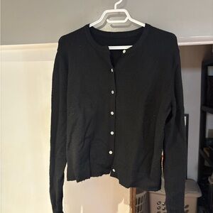 SHEIN Black Button-Front Crewneck Cardigan